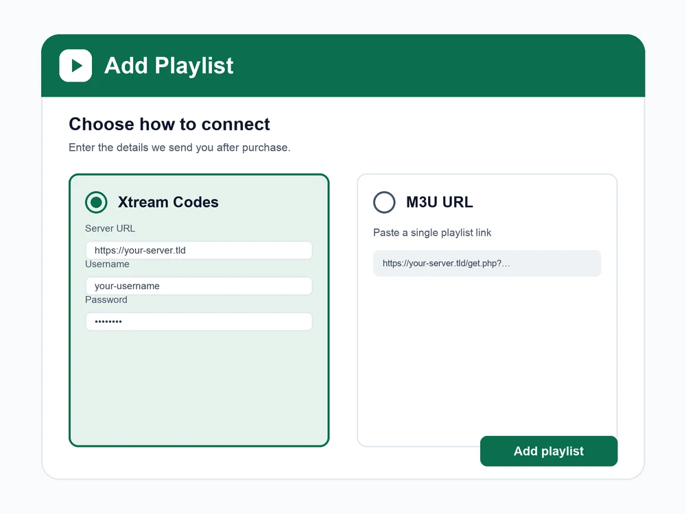 Adding a playlist in an IPTV player app on a streaming device