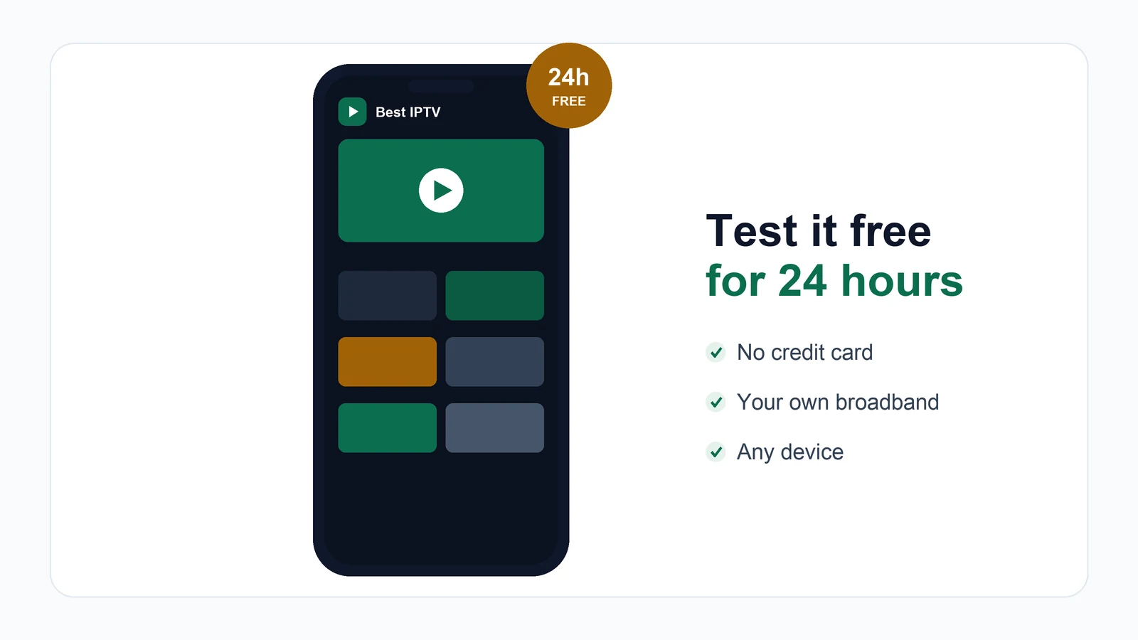 24-hour free IPTV trial in Ireland running on a phone screen